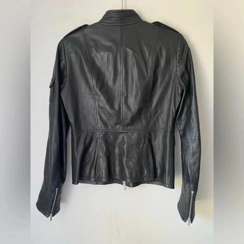 Tory Burch Leather Jacket Women’s Moto Biker Black Zip Up